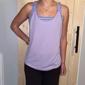 Lululemon Ready & Go Twist Top Lavender Layered Tank with Blue Stripe Bra